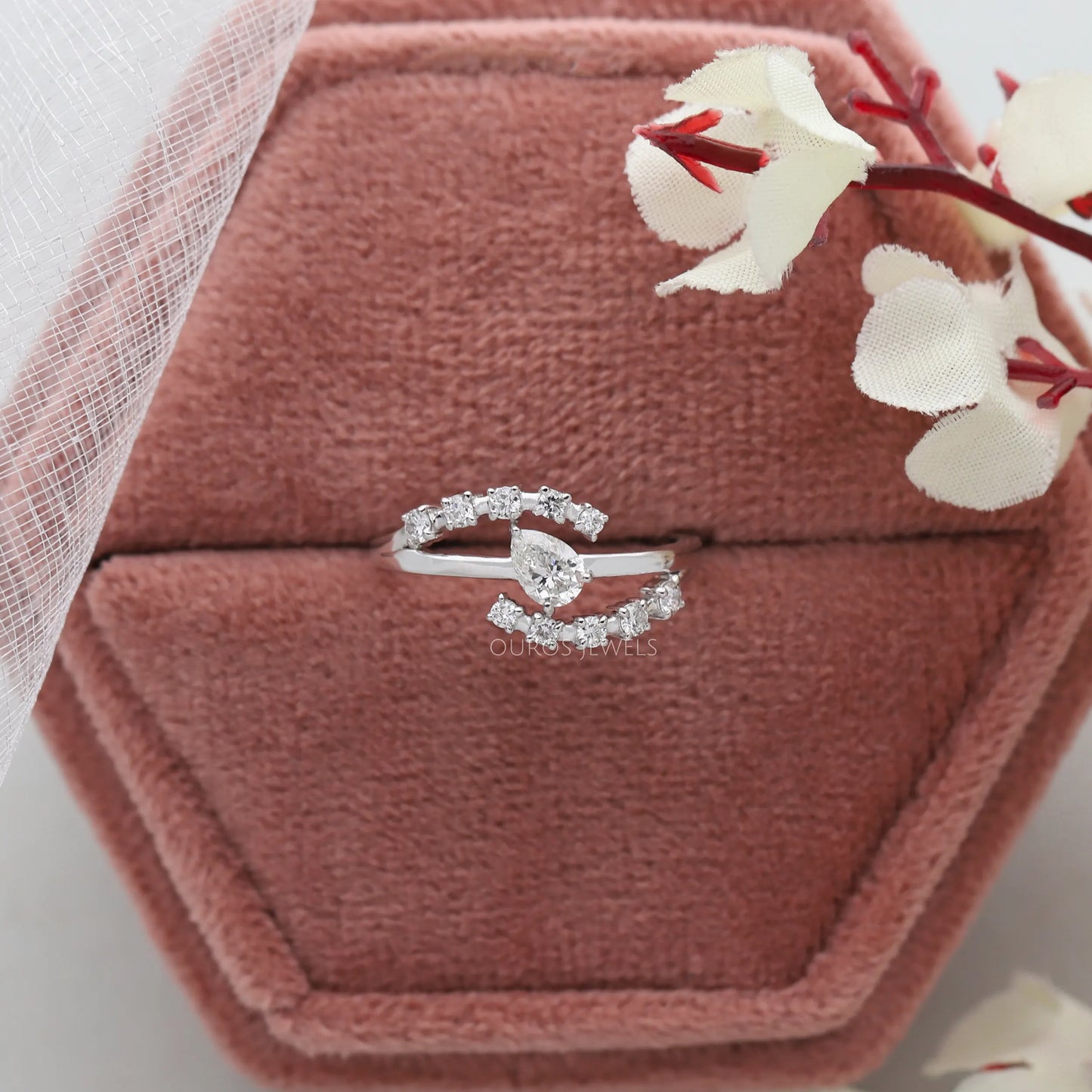 Pear Diamond Bypass Set Ring