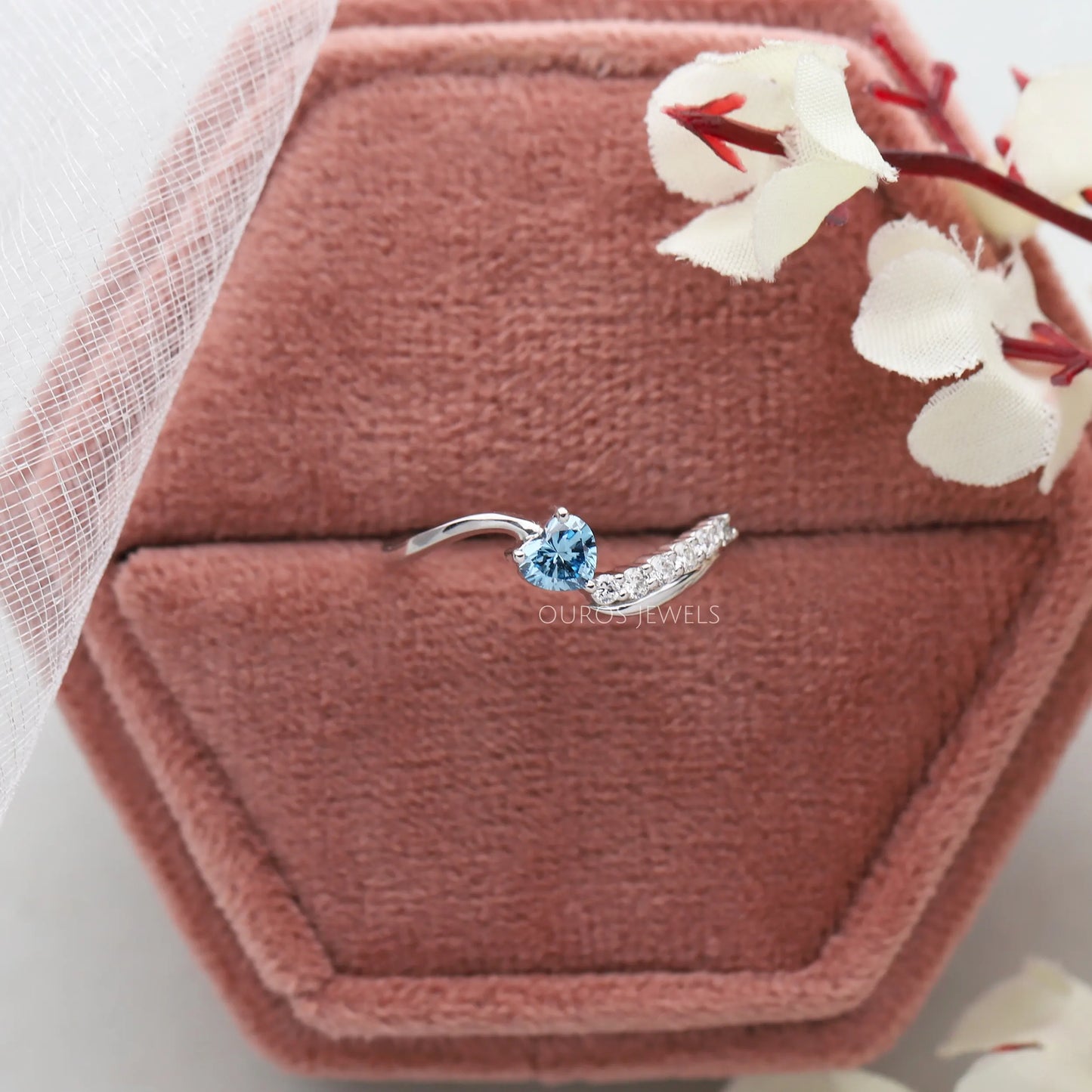 Blue Heart Cut Bypass Set Dainty Ring