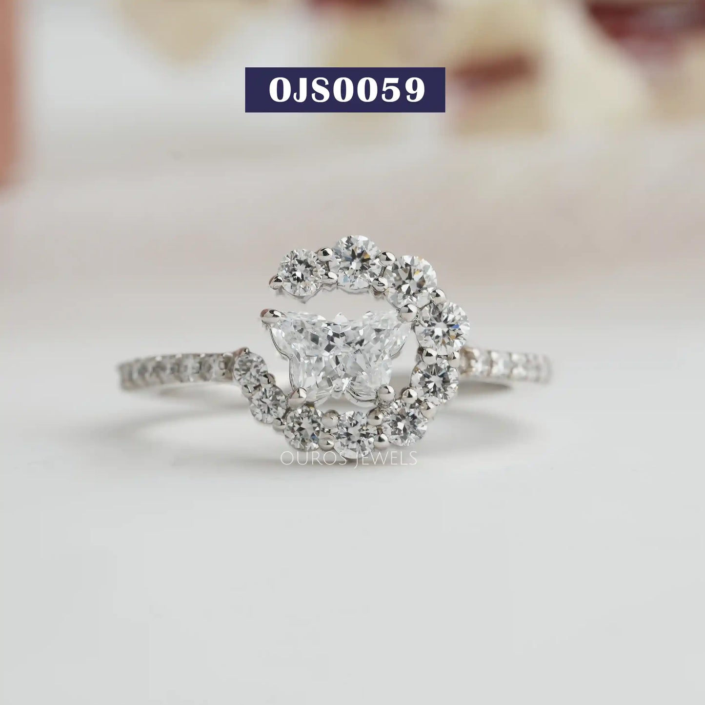 Butterfly Cut Diamond Half Halo Ring