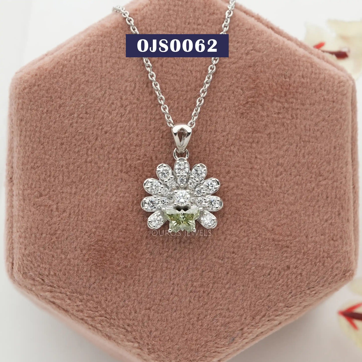 Green Butterfly Cut Floral Cluster Necklace