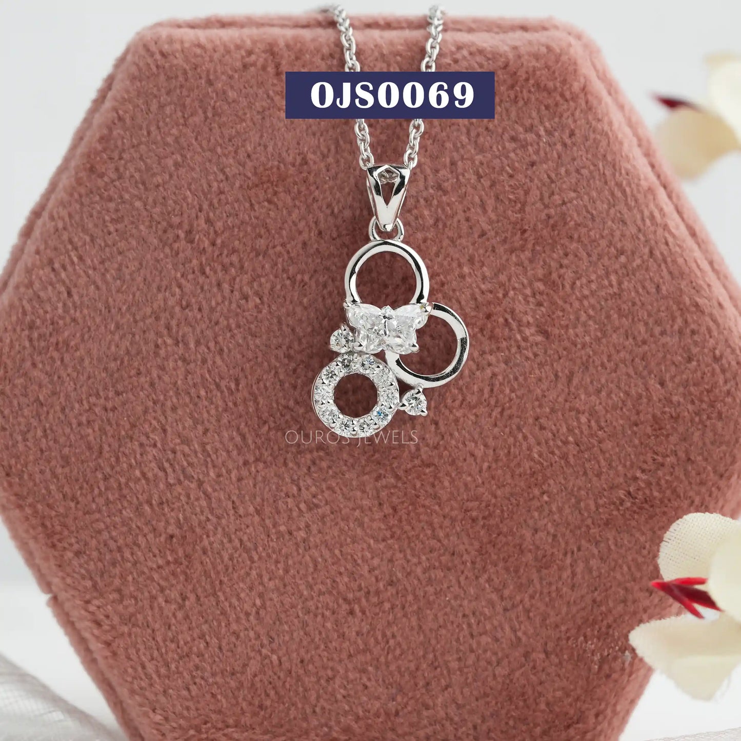 Triple Circle Butterfly Diamond Necklace