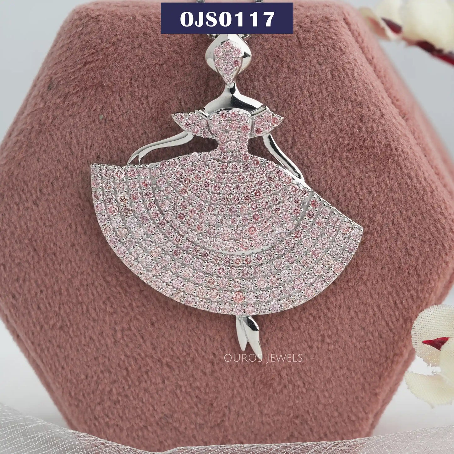 Barbie Doll Shape Pink Round Diamond Necklace