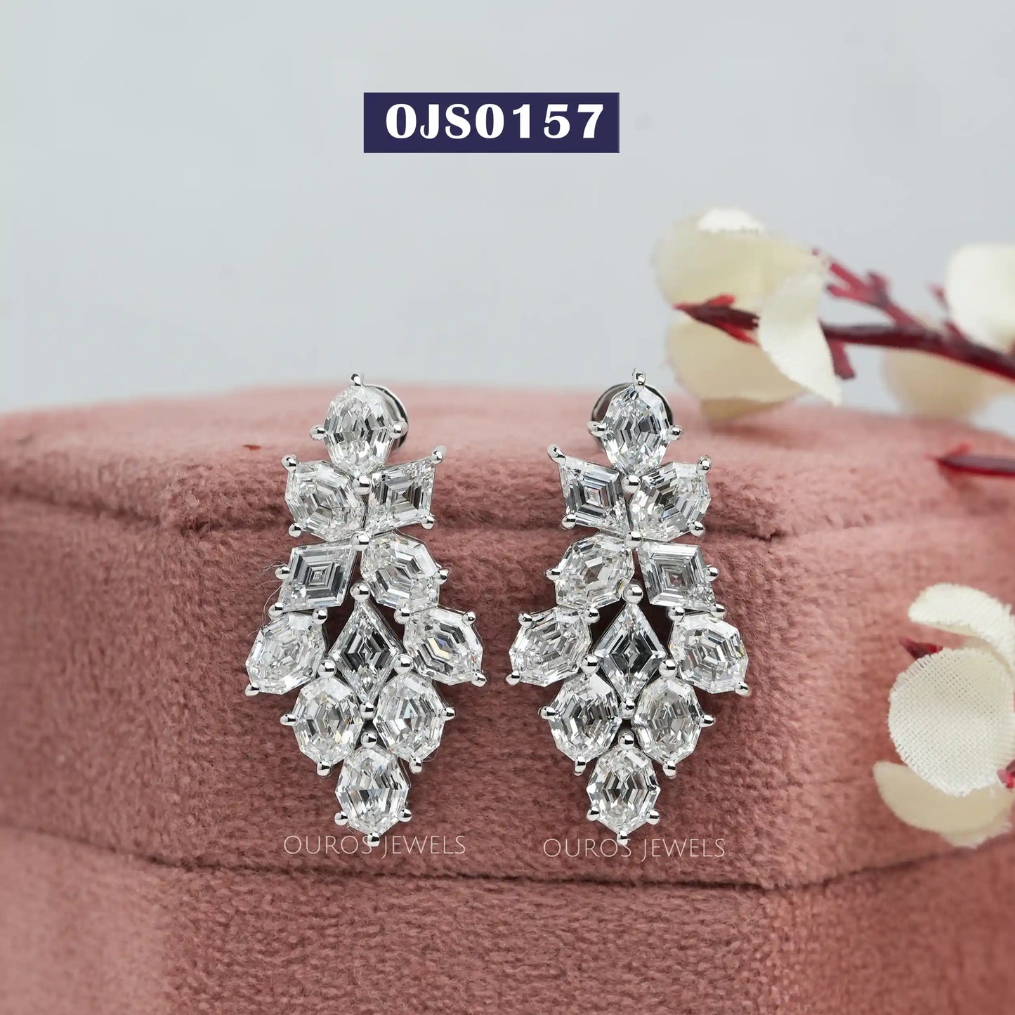 Step Cut Moval Diamond Drop Dangle Earrings
