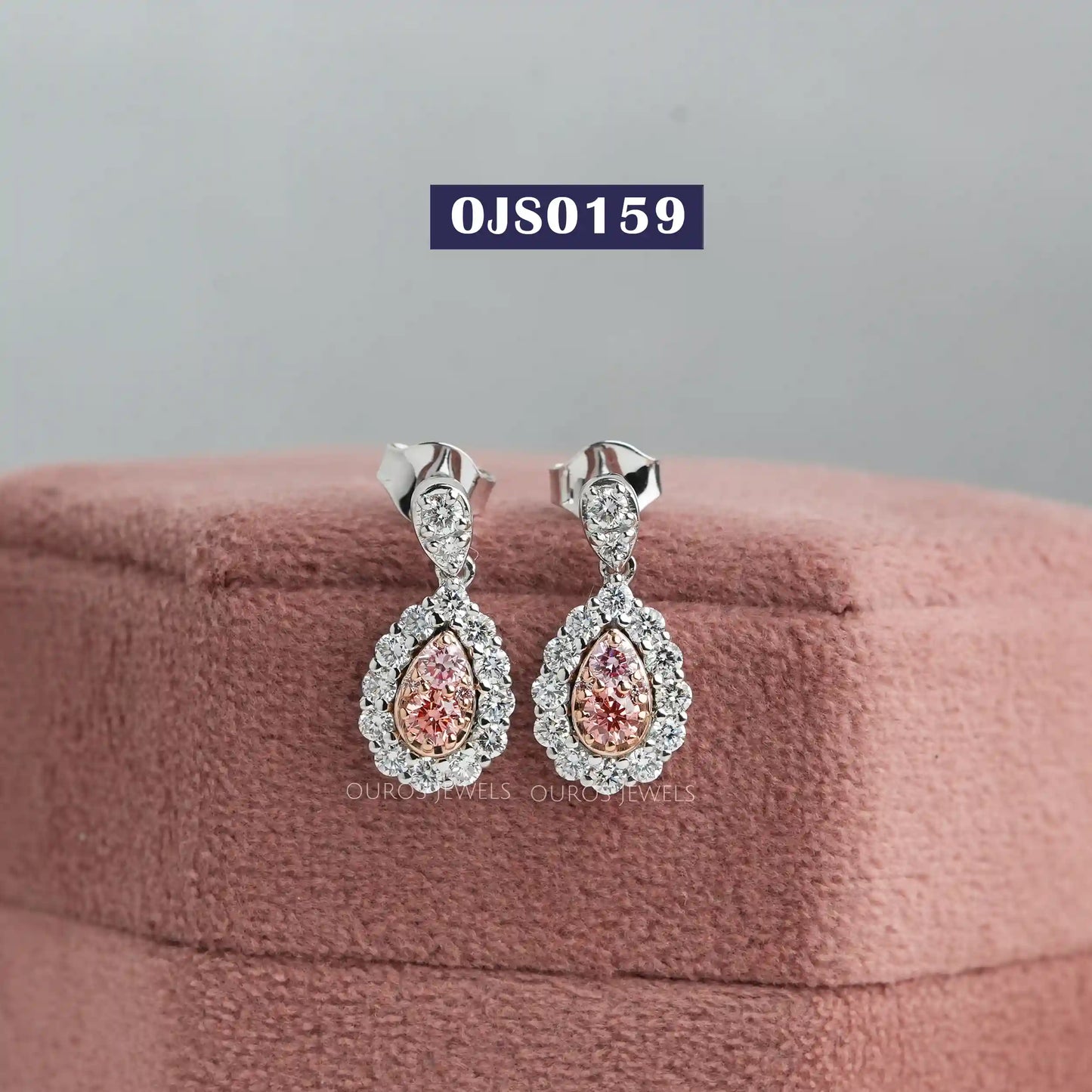 Pink Round Diamond Teardrop Earrings