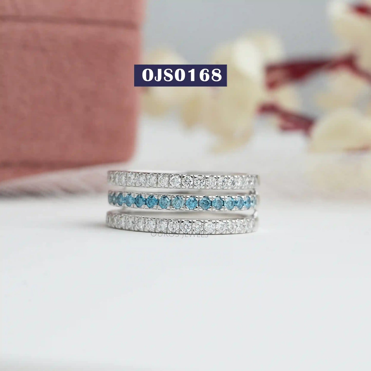 Blue Round Diamond Triple Raw Band