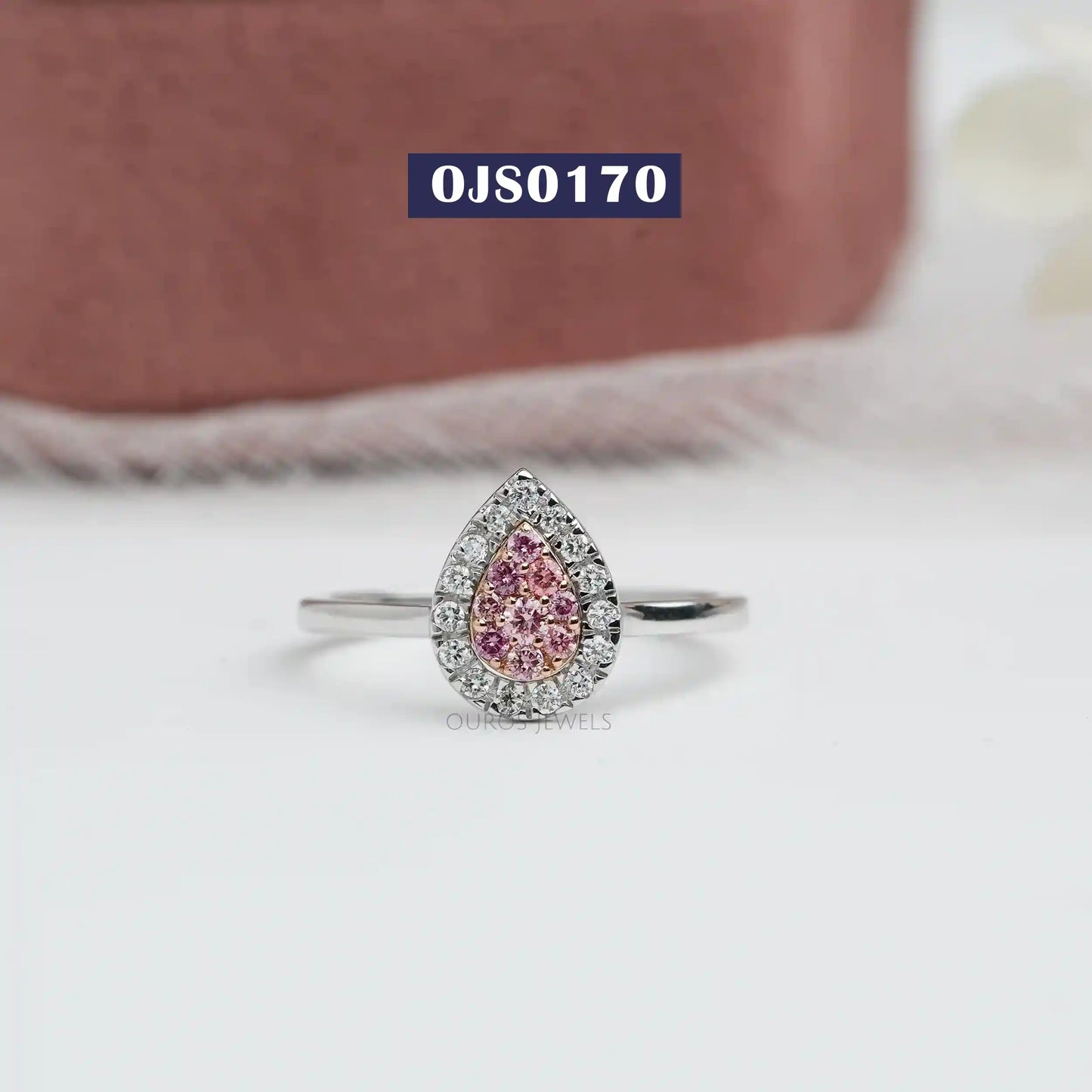 Pink Round Diamond Teardrop Ring
