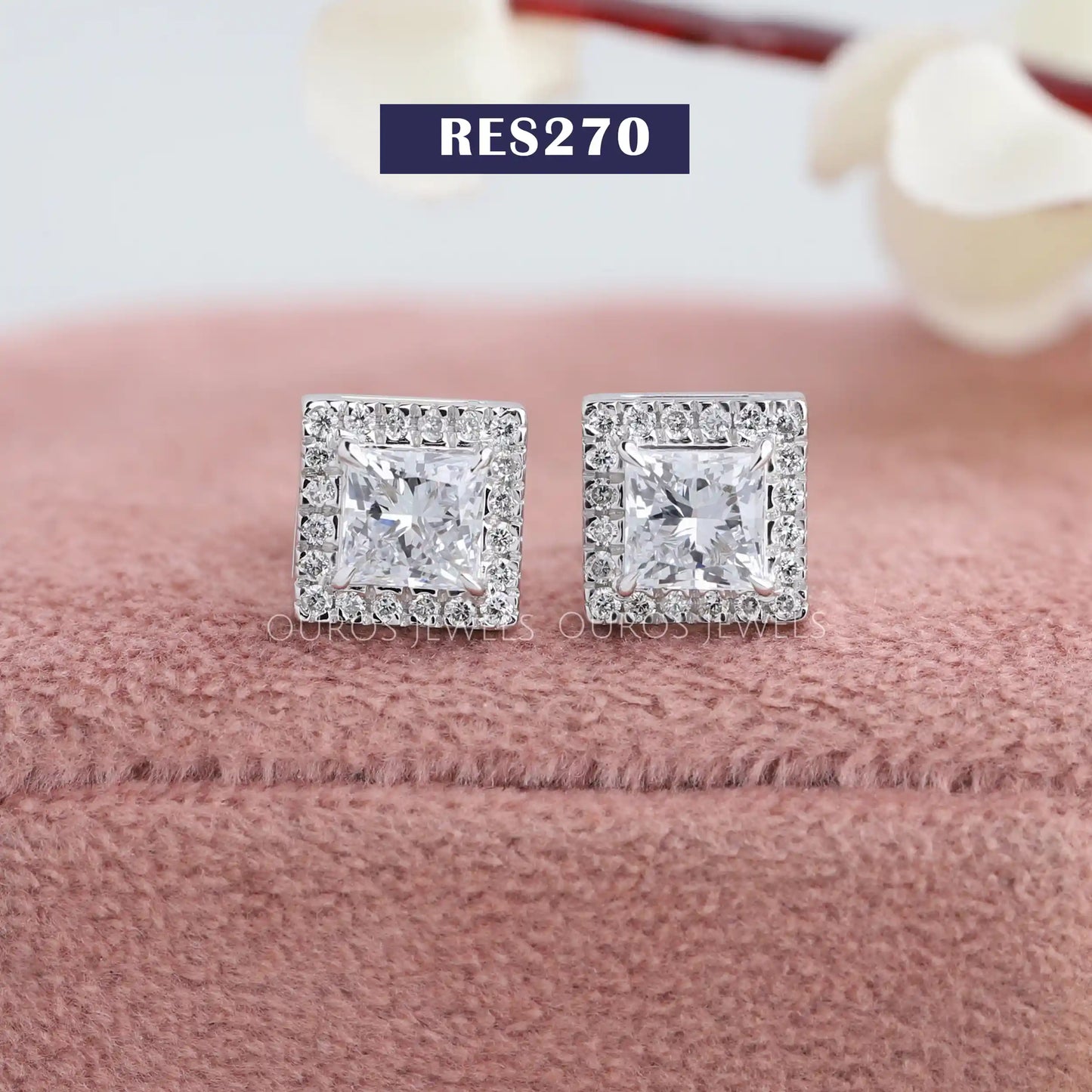 Princess Lab Diamond Halo Earrings