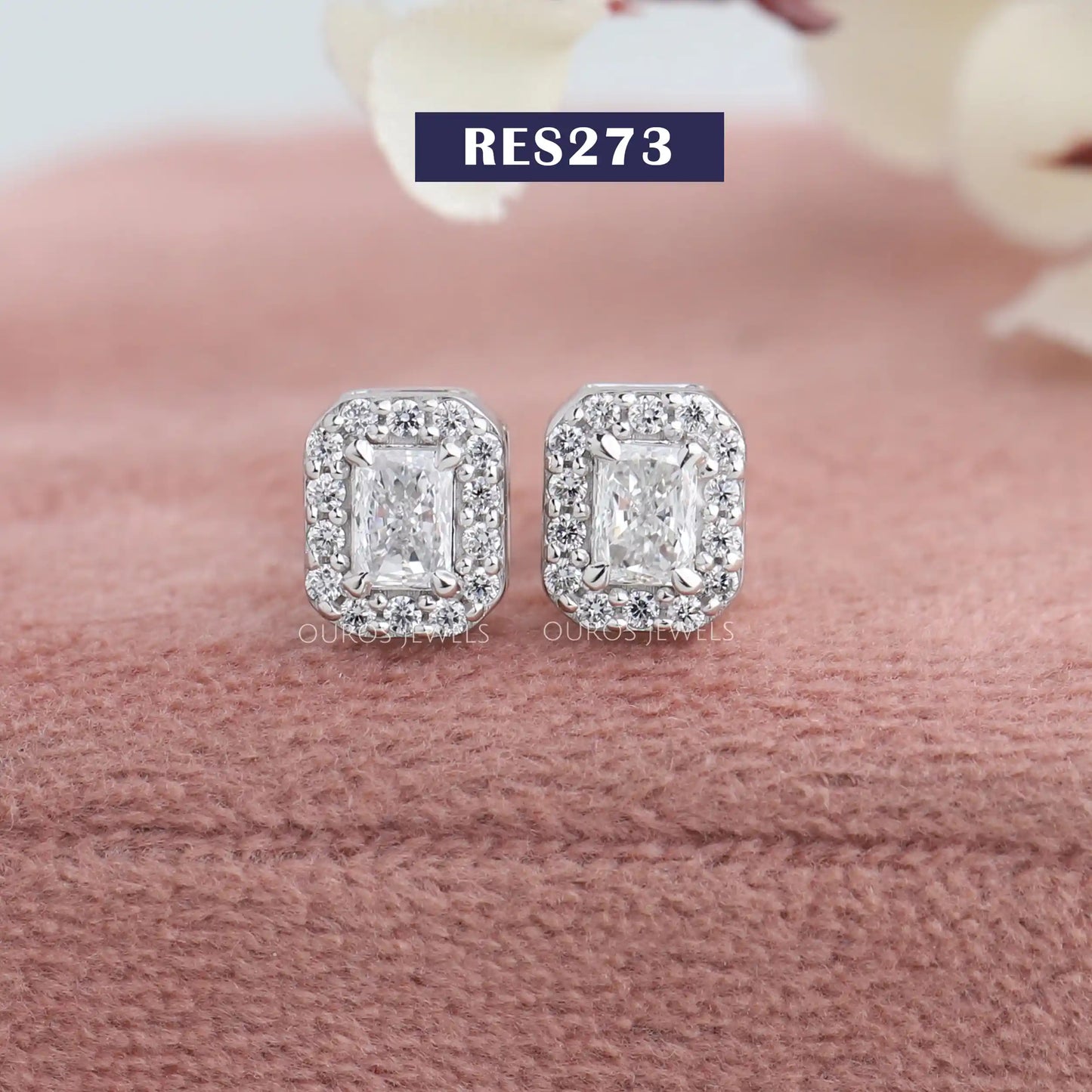 Radiant Cut Halo Stud Earrings