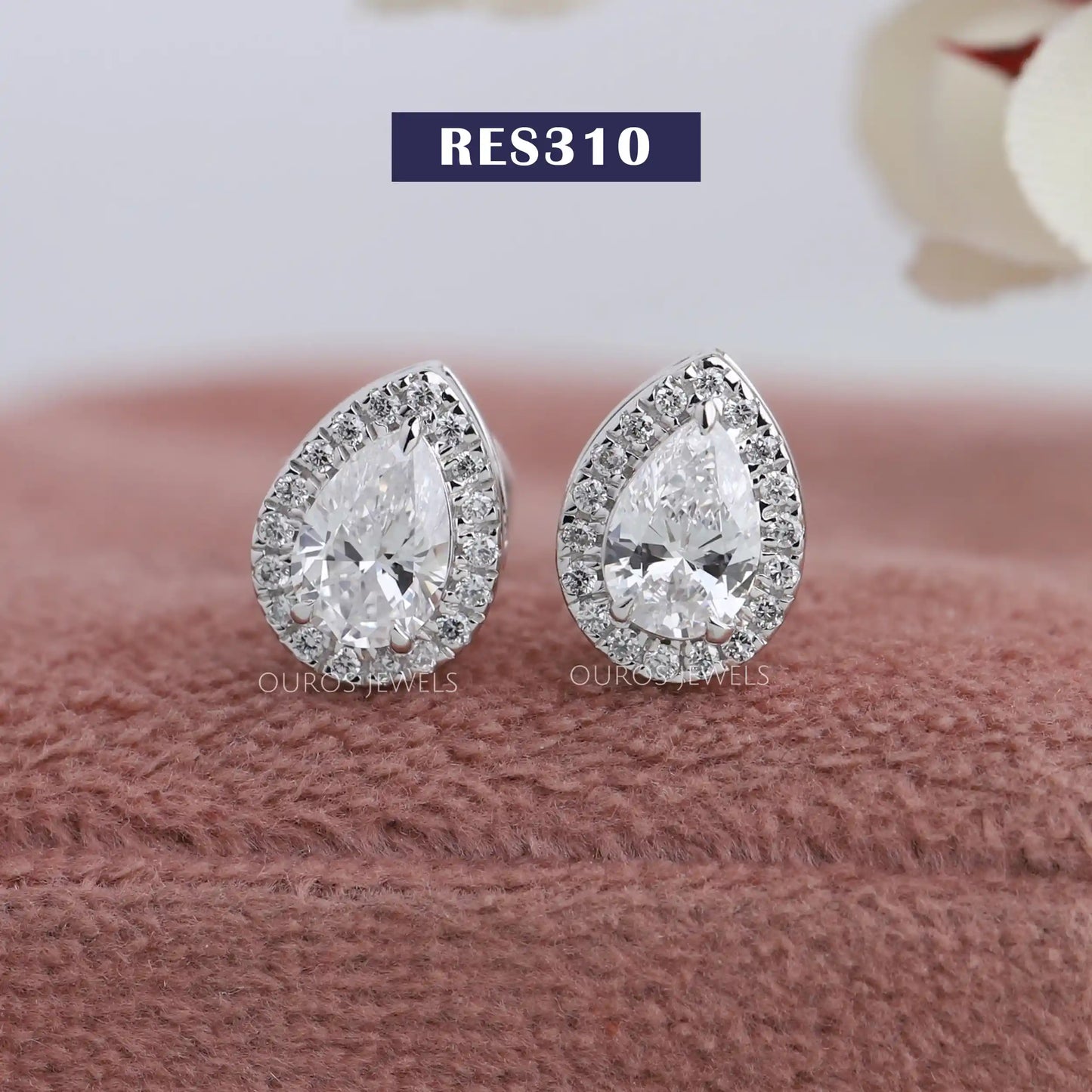Pear Cut Halo Stud Earrings