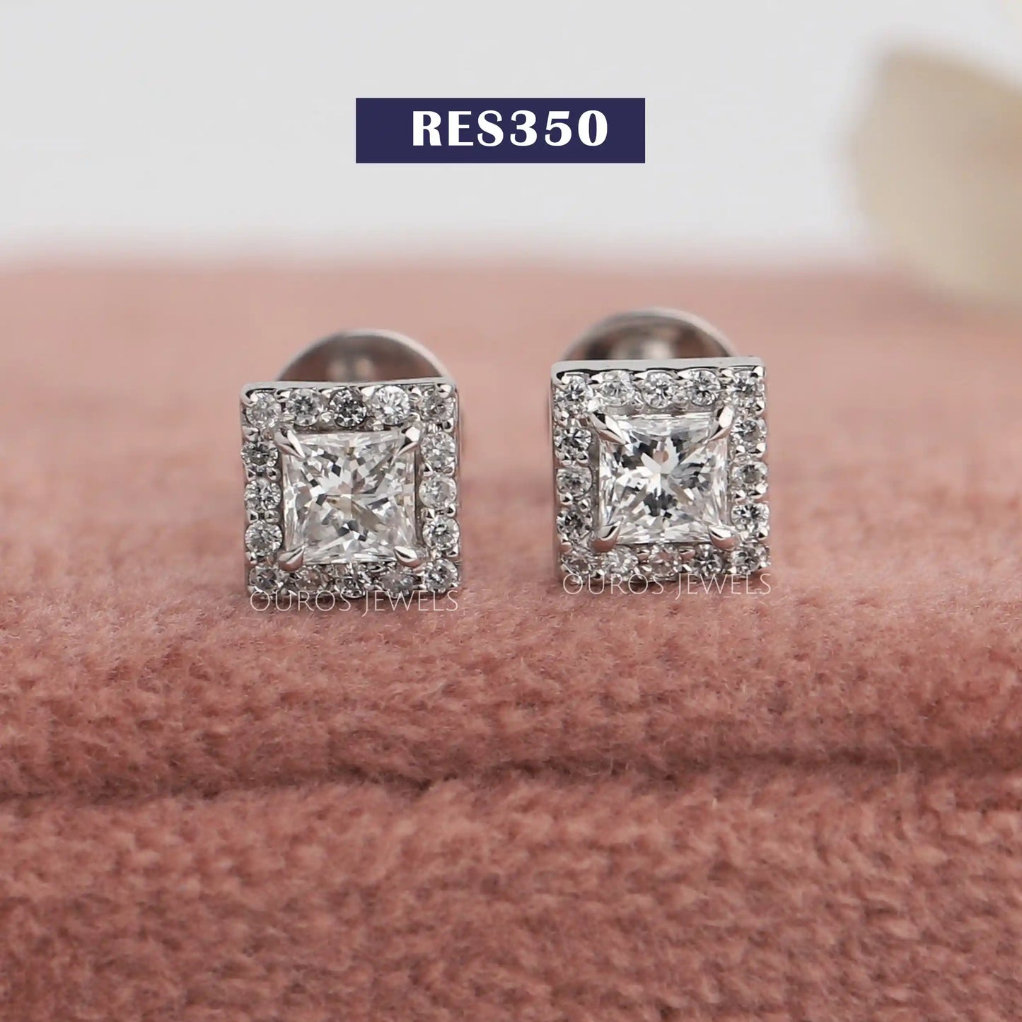 Princess Diamond Halo Earrings