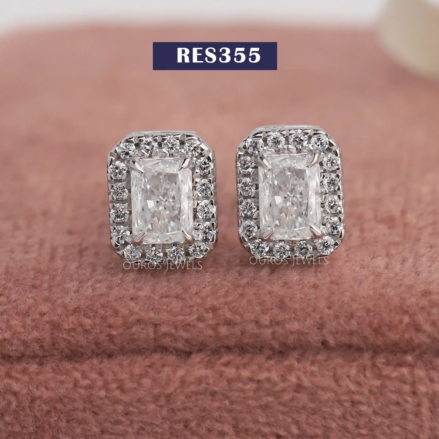 Radiant Cut Diamond Halo Earrings