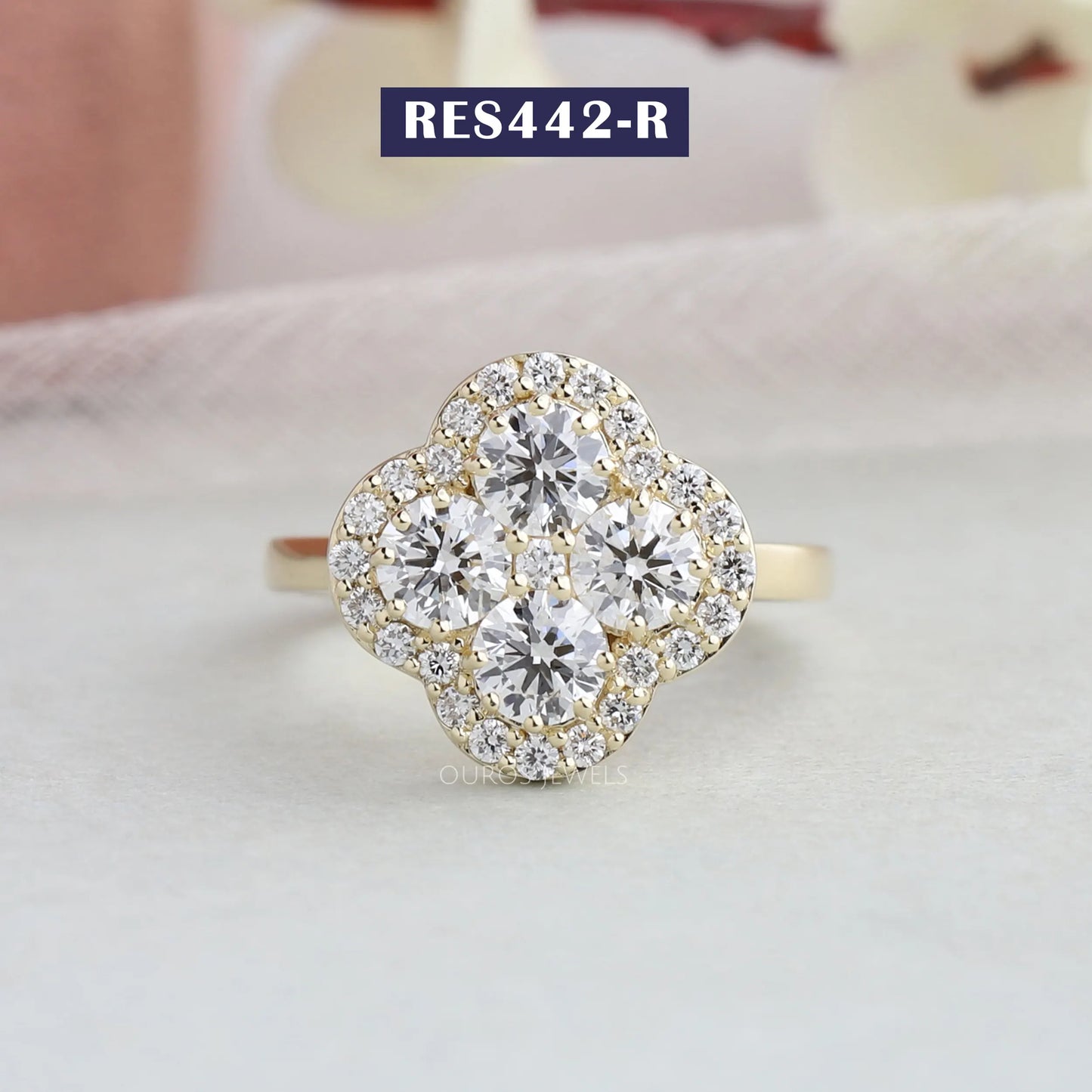 Floral Style Round Diamond Halo Ring