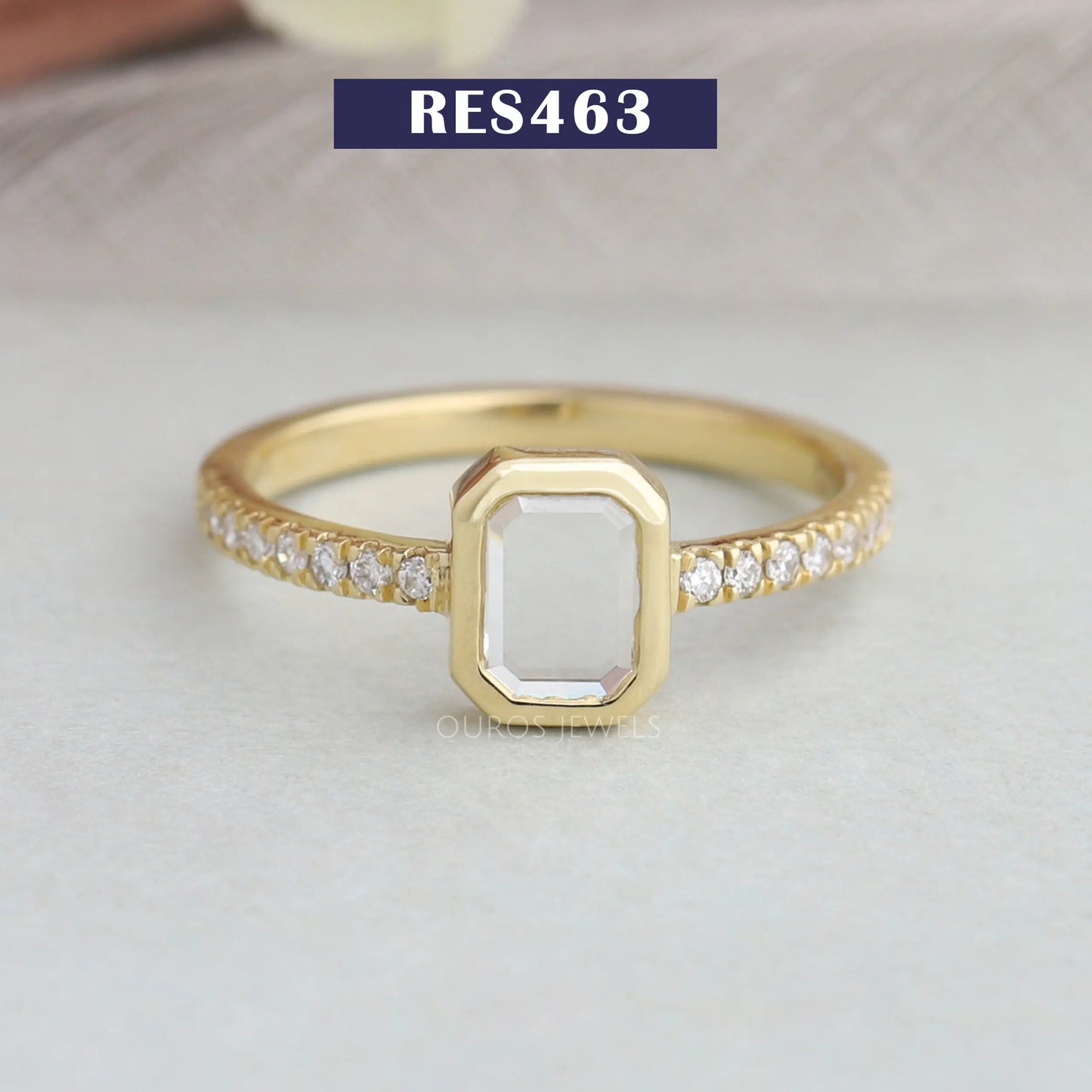 Portrait Cut Emerald Diamond Solitaire Accent Ring