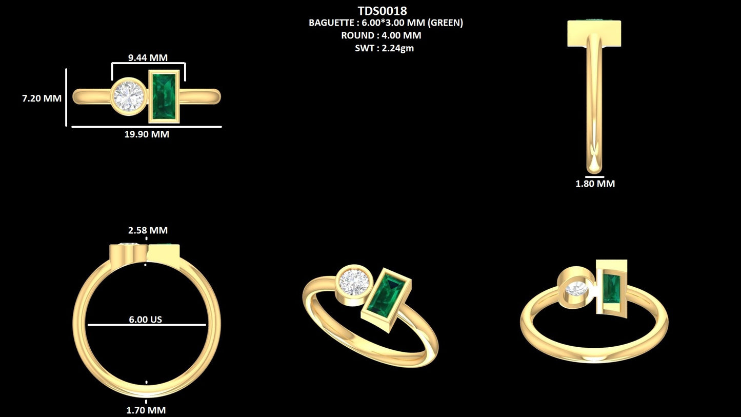 Round And Baguette Bezel Cut Solitaire Ring