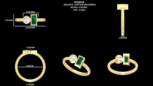 Round And Baguette Bezel Cut Solitaire Ring