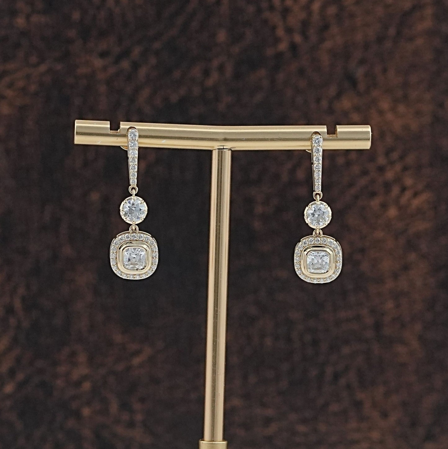 Old Mine Cushion Cut Bezel Set Drop Earrings