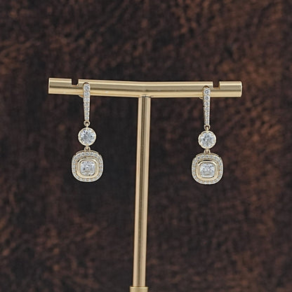 Old Mine Cushion Cut Bezel Set Drop Earrings