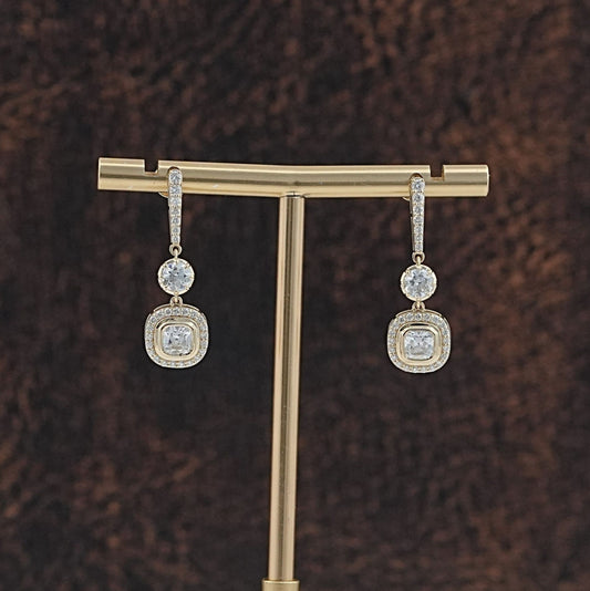 Old Mine Cushion Cut Bezel Set Drop Earrings