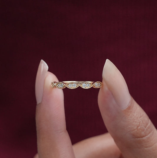 Round Cut Lab Diamond Milgrain Set Half Band