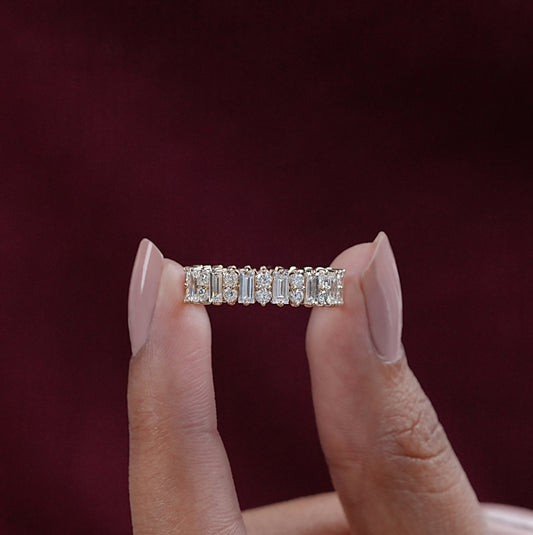 Baguette & Round Lab Diamond Wedding Band