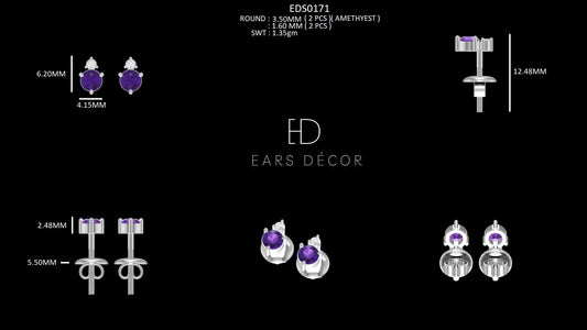 Amethyst Purple Round Gemstone Stud Earrings