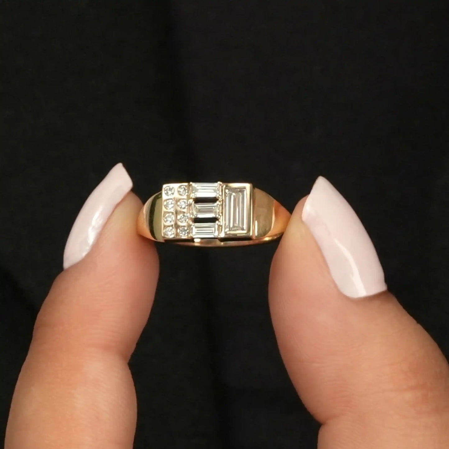 Baguette And  Round Cut Lab Grown Diamond Vintage Ring