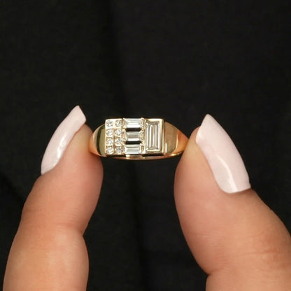 Baguette And  Round Cut Lab Grown Diamond Vintage Ring