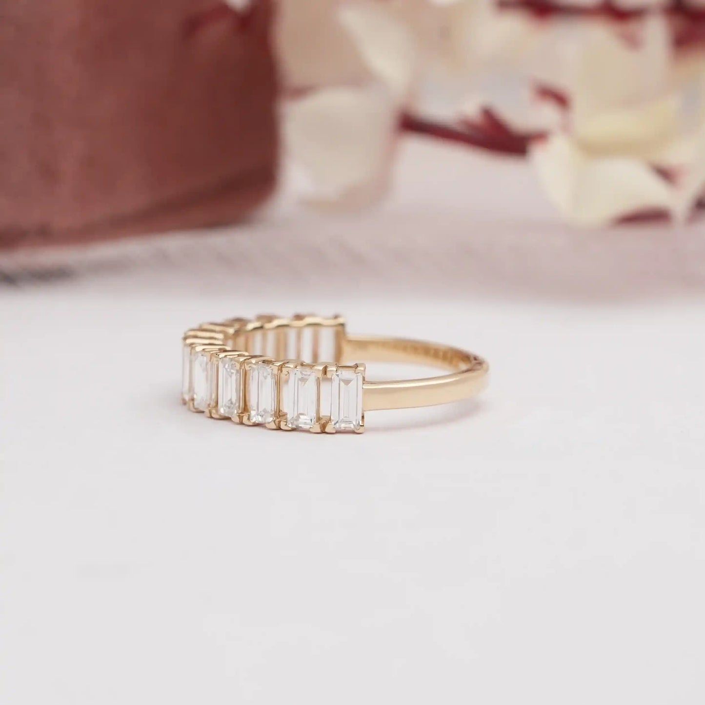 Baguette Cut  Lab Grown Diamond Half Eternity  Wedding  Band