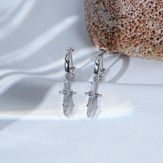 Baguette Cut Lab Diamond Dangle Hoop Earrings