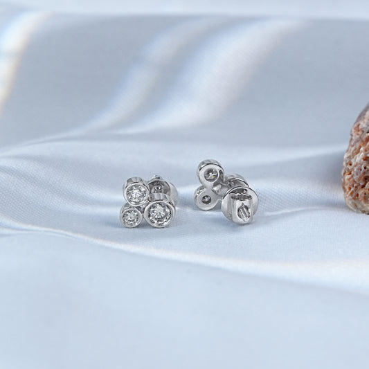 Bezel Round Lab Diamond Three Stone Stud Earrings