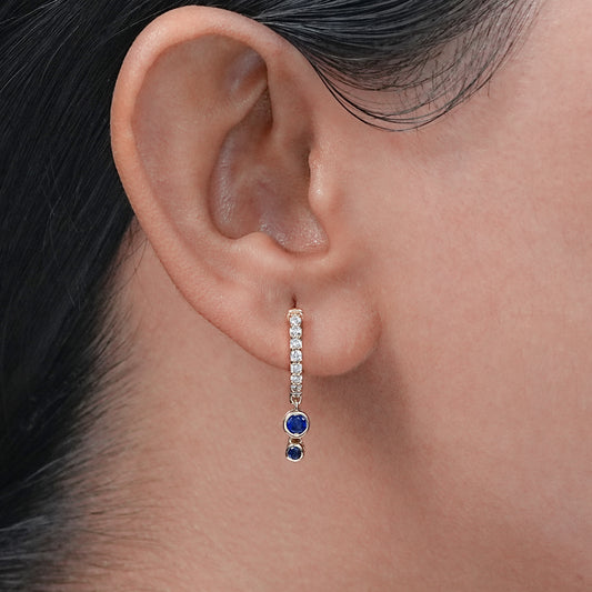 Sapphire Round Gemstone Dangle  Earrings