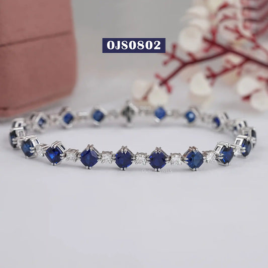 Blue Cushion Cut Lab Grown Gemstone Bracelet
