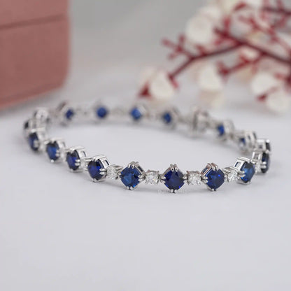Blue Cushion Cut Lab Grown Gemstone Bracelet