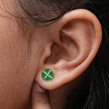 Green Enamel Stud Earrings For Baby Girl