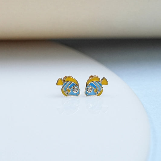 Enamel Fish Shaped Stud Earring For Kids