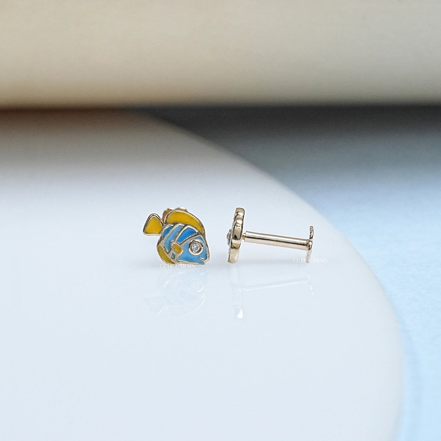 Enamel Fish Shaped Stud Earring For Kids