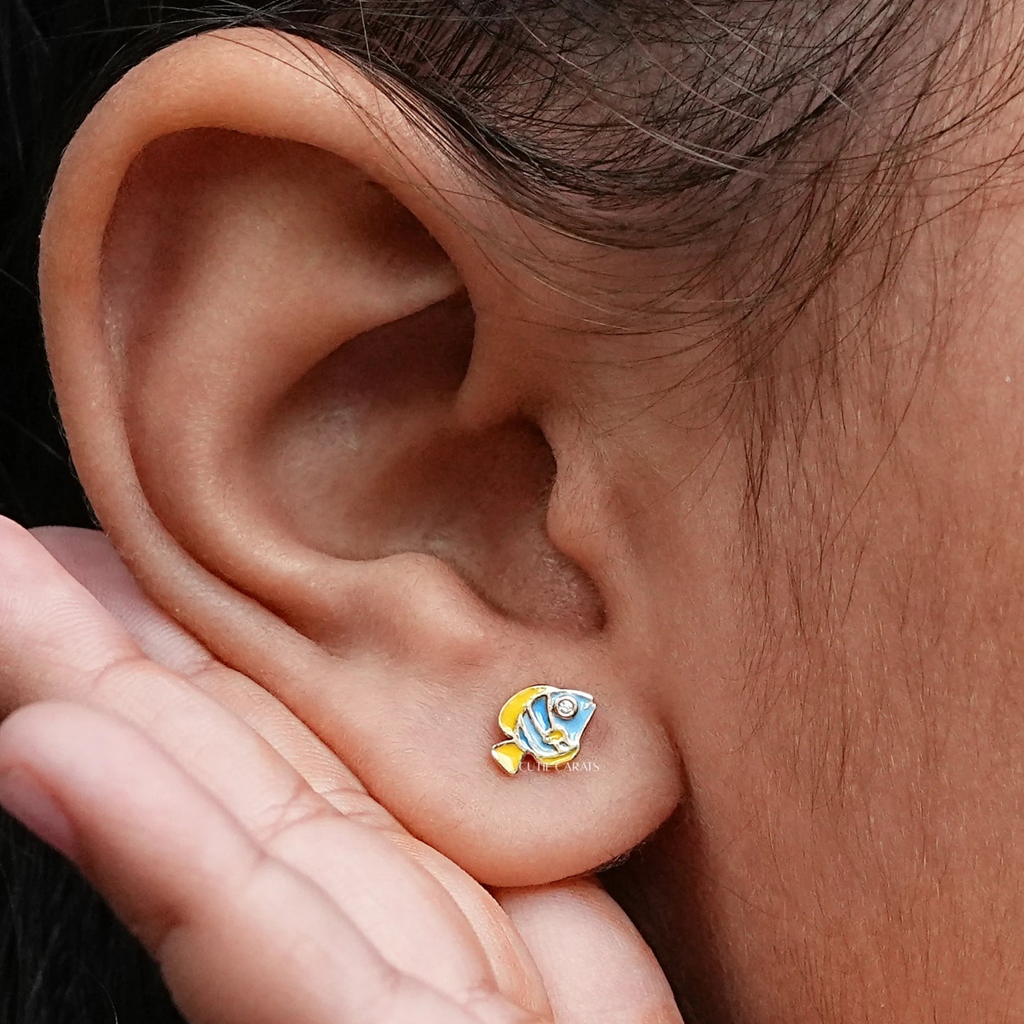 Enamel Fish Shaped Stud Earring For Kids