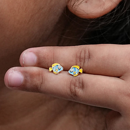Enamel Fish Shaped Stud Earring For Kids