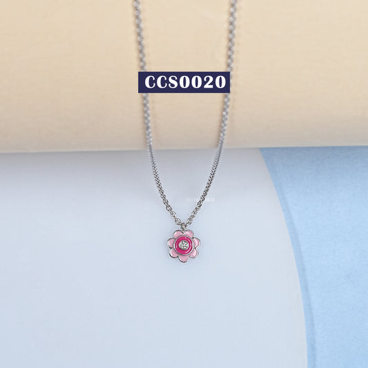 Pink Enamel Flower Charm Pendant
