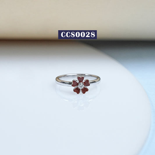 Red Enamel Flower Shape Kids Ring
