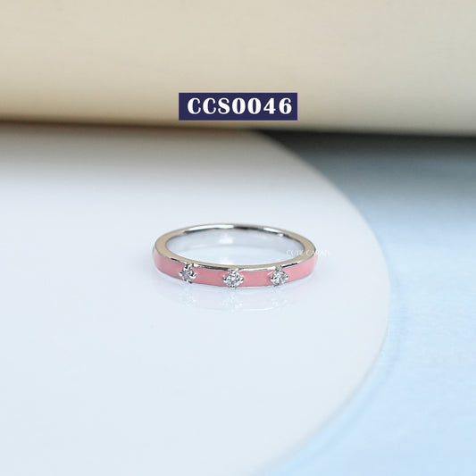 Pink Enamel Diamond Stacking Ring