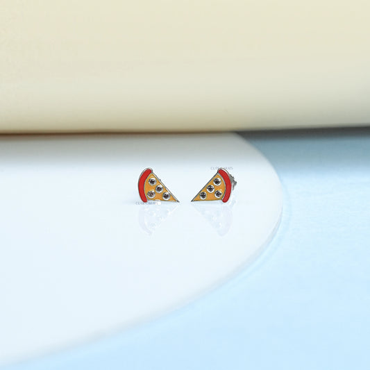 Enamel Pizza Slice Stud Earring For Kids