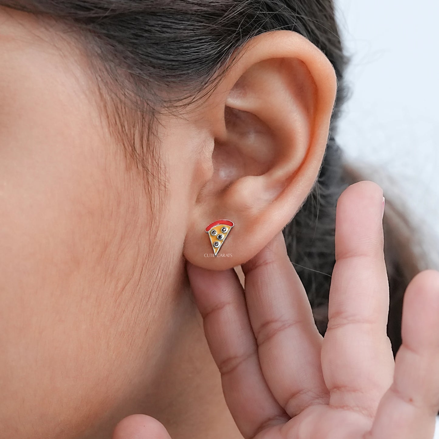 Enamel Pizza Slice Stud Earring For Kids