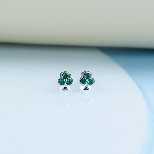 Green Gemstone Round Cut 3 Leaf Clover Earrings