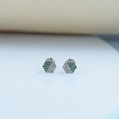 Diamond And Gemstone Pave Set Hexagon Baby Stud