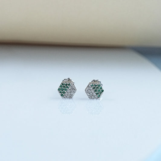 Diamond And Gemstone Pave Set Hexagon Baby Stud