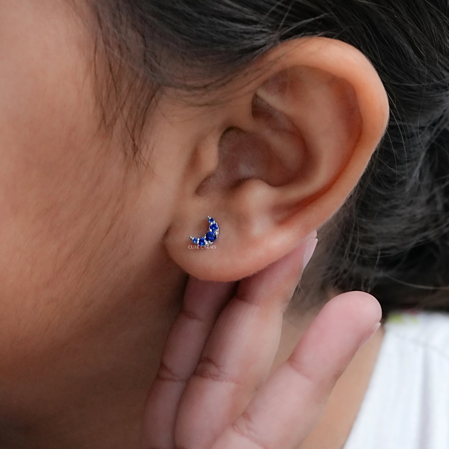 Sapphire Crescent Moon Earrings
