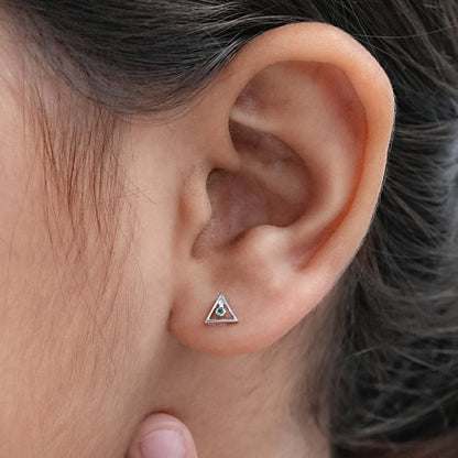Minimalist Round Emerald Triangle Shape Baby Earrings