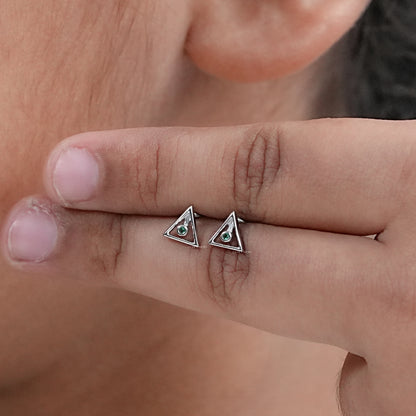 Minimalist Round Emerald Triangle Shape Baby Earrings