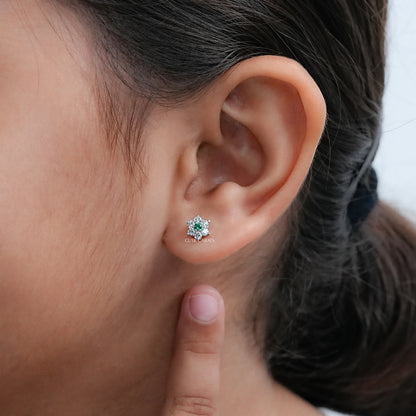Minimalist Gemstone And Diamond Flower Stud Earring